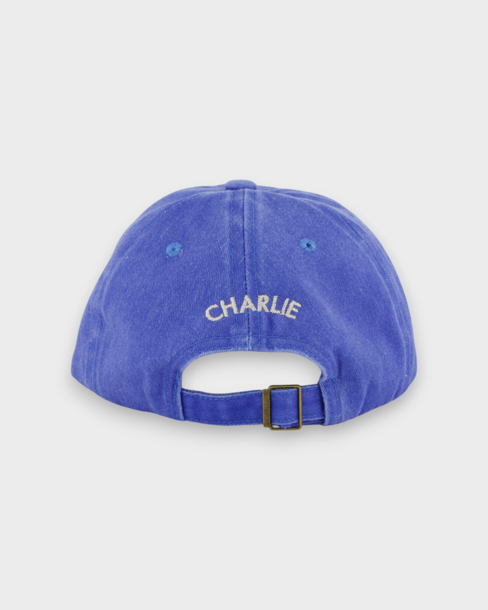 Dalmatian personalised hat with custom embroidery, blue cotton baseball style.