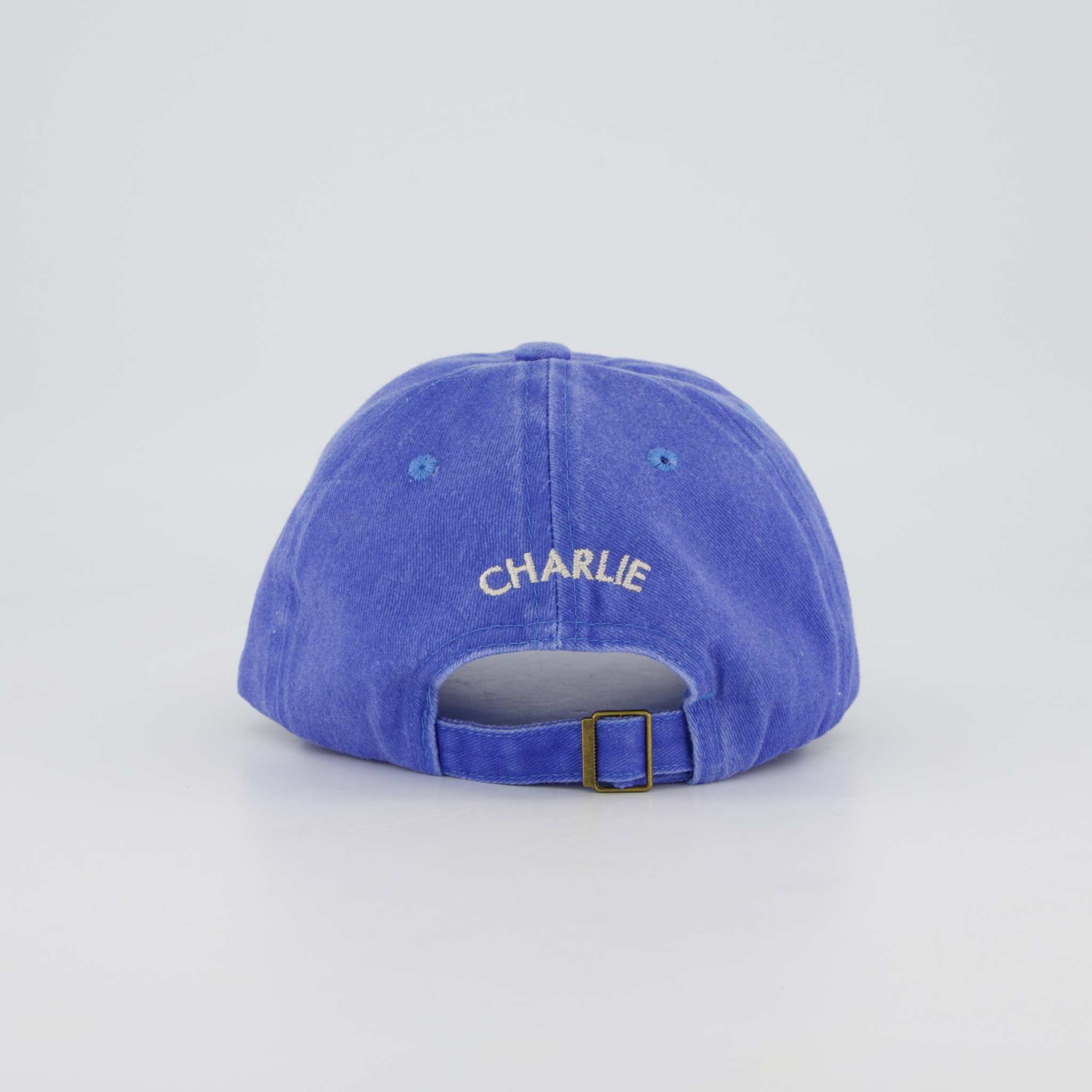 Bright Blue Personalised Hat with Hand-drawn Labradoodle Embroidery Design 