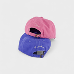 Dalmatian personalised hat in blue and pink with custom embroidery options.