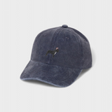 Navy blue French Bulldog personalised cotton baseball hat with embroidered front design