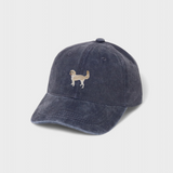 Navy blue Sheepadoodle Personalised Hat with hand-embroidered dog design on front and personalised embroidery option on back, made of 100% washed cotton.