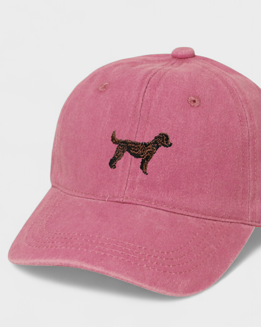Pink Goldendoodle personalised cotton baseball hat with embroidered dog design