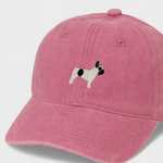 Pink French Bulldog personalised hat with embroidered dog design and cotton baseball fit