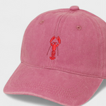 Pink baseball cap with lobster embroidery design, personalized hat.