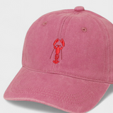 Pink baseball cap with lobster embroidery design, personalized hat.