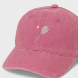 Personalised tennis hat with racket and ball embroidery, 100% washed cotton.