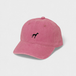 Pink Greyhound/Whippet personalised baseball hat with embroidered dog design