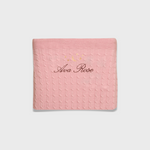 Pink merino baby blanket with moon and stars embroidery and personalized name Ava Rose