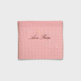 Pink merino baby blanket with moon and stars embroidery and personalized name Ava Rose