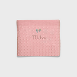 Pink merino baby blanket with balloon embroidery and personalized name Mika