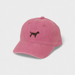 Pink Goldendoodle personalised hat with embroidered dog design, made of 100% washed cotton in classic baseball style