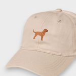 Beige personalised baseball hat with embroidered hand-drawn Labrador design on front
