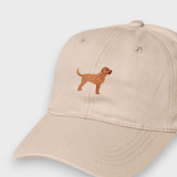 Beige personalised baseball hat with embroidered hand-drawn Labrador design on front