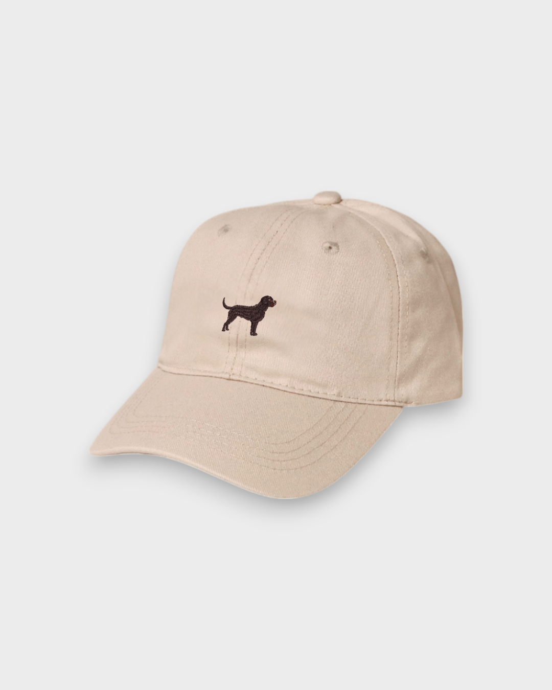 Beige Labrador personalised hat with embroidered dog design, made of 100% washed cotton baseball cap
