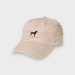 Beige Labrador personalised hat with embroidered dog design, made of 100% washed cotton baseball cap