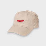 Beige Ferrari F40 personalised baseball hat with red Ferrari F40 embroidery on front, made of 100% washed cotton.