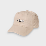 Beige personalised baseball hat with hand-drawn Porsche 930 embroidery front design made of 100% washed cotton