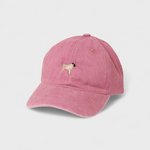 Pug Personalised Hat with hand-drawn embroidered design, made of 100% washed cotton.