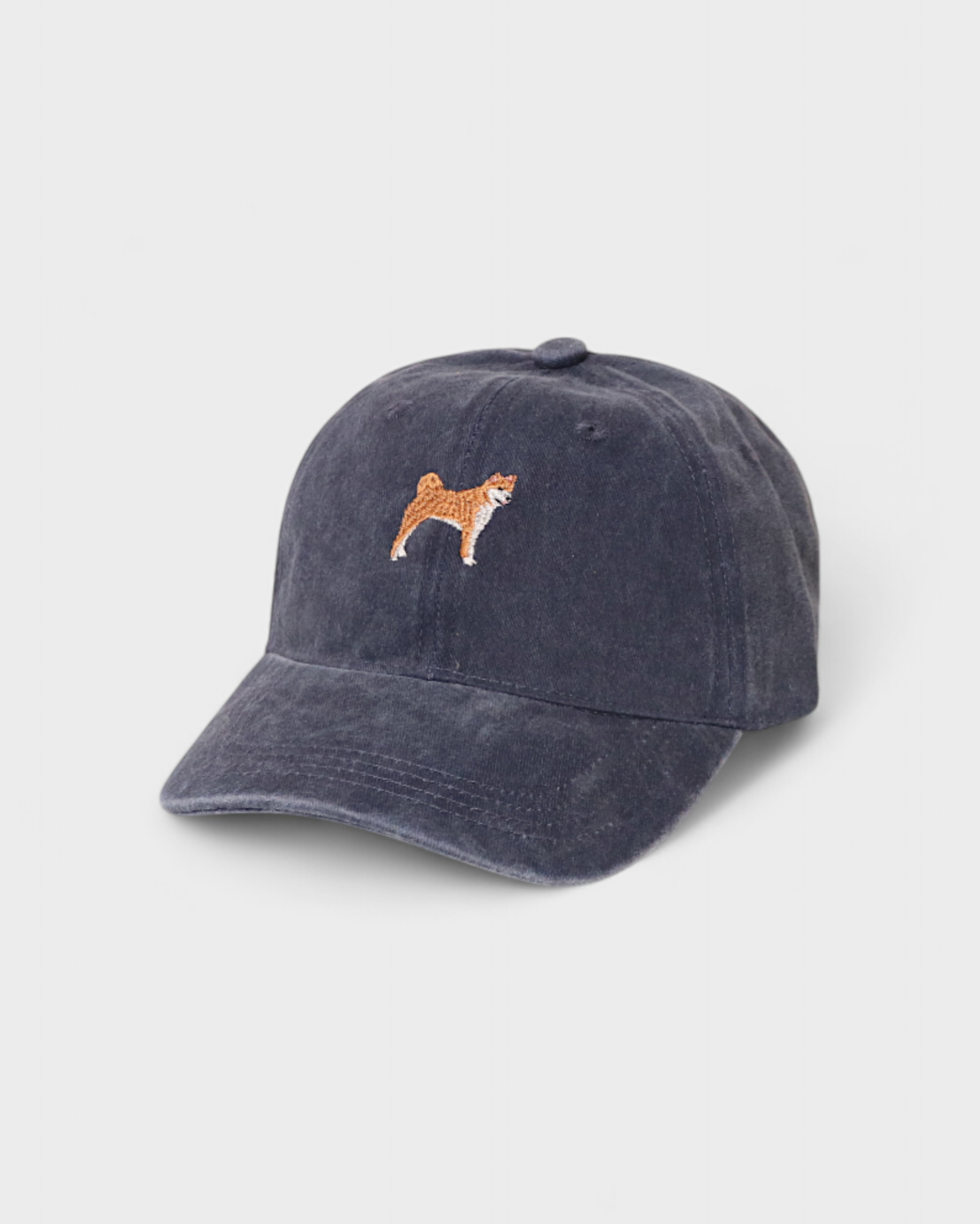 Shiba Inu personalised navy cotton baseball hat with embroidered dog design on the front
