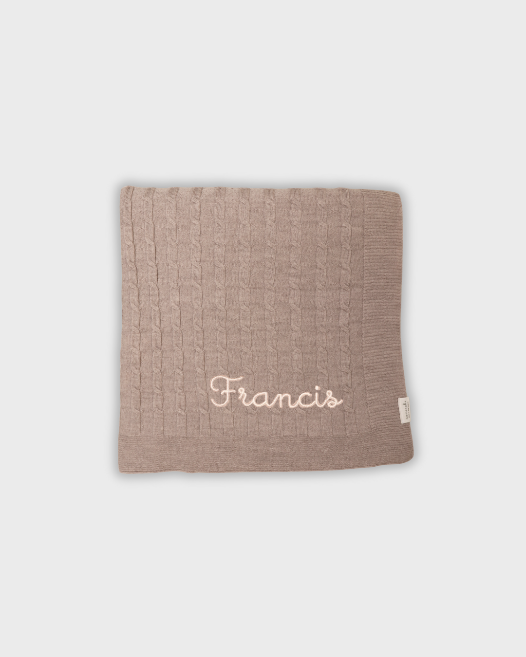 Personalized Merino baby blanket with soft knitted wool and embroidered name Francis