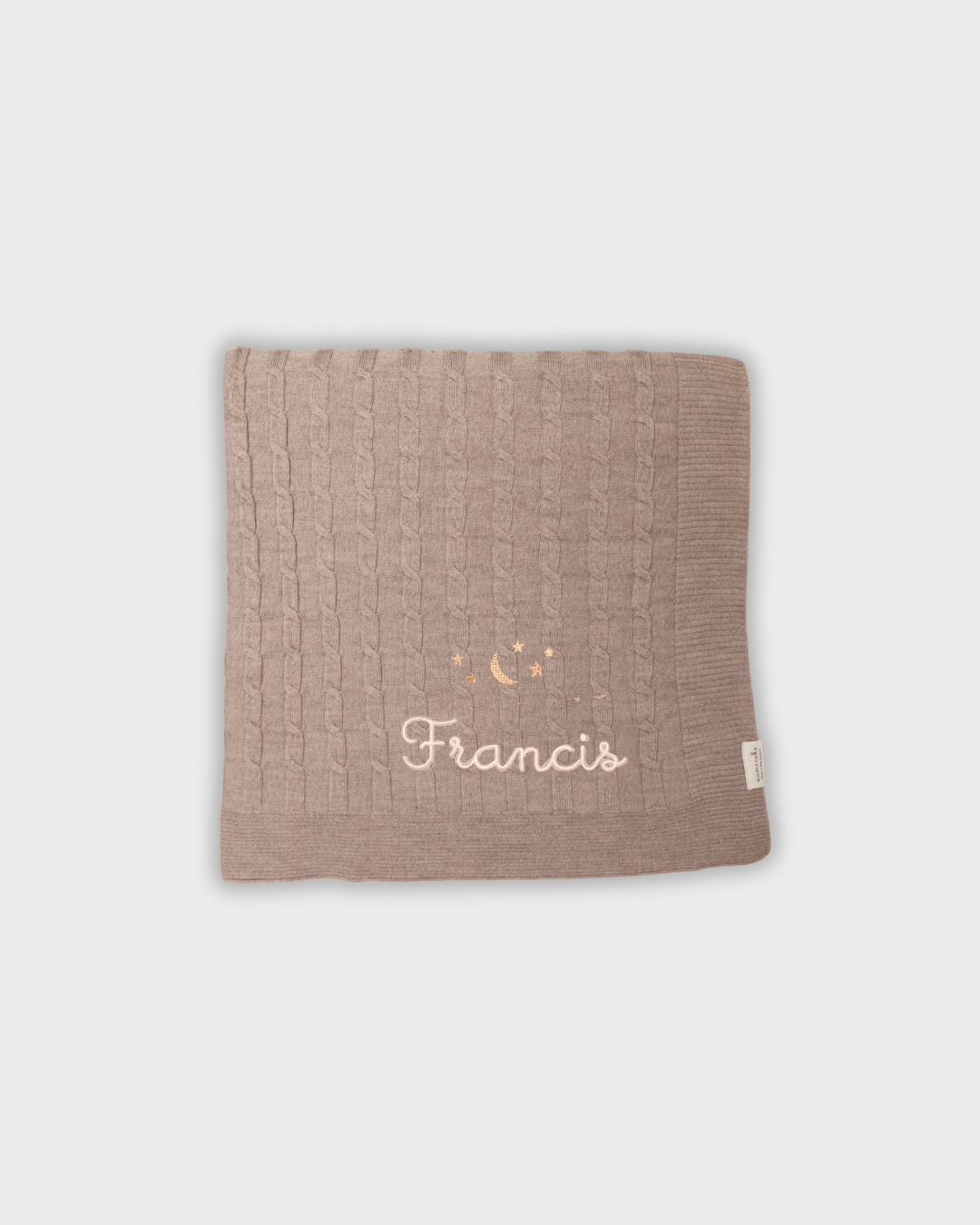 Personalized Merino baby blanket with moon and stars embroidery in soft wool fibers