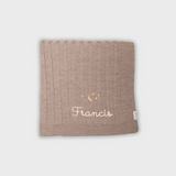 Personalized Merino baby blanket with moon and stars embroidery in soft wool fibers