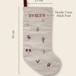 Holiday Pattern Linen Stocking - Namesake Embroidery Studio