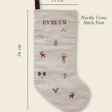Holiday Pattern Linen Stocking - Namesake Embroidery Studio