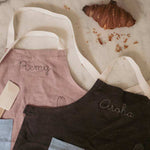 Kids Blue on Stone Grey Linen Apron - Namesake Embroidery Studio