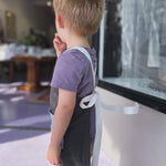 Kids Blue on Stone Grey Linen Apron - Namesake Embroidery Studio