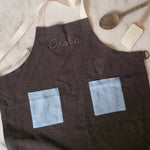 Kids Blue on Stone Grey Linen Apron - Namesake Embroidery Studio