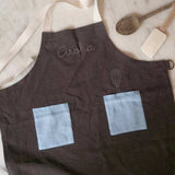 Kids Blue on Stone Grey Linen Apron - Namesake Embroidery Studio