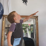 Kids Blue on Stone Grey Linen Apron - Namesake Embroidery Studio