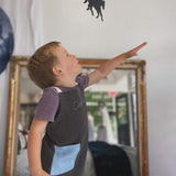 Kids Blue on Stone Grey Linen Apron - Namesake Embroidery Studio