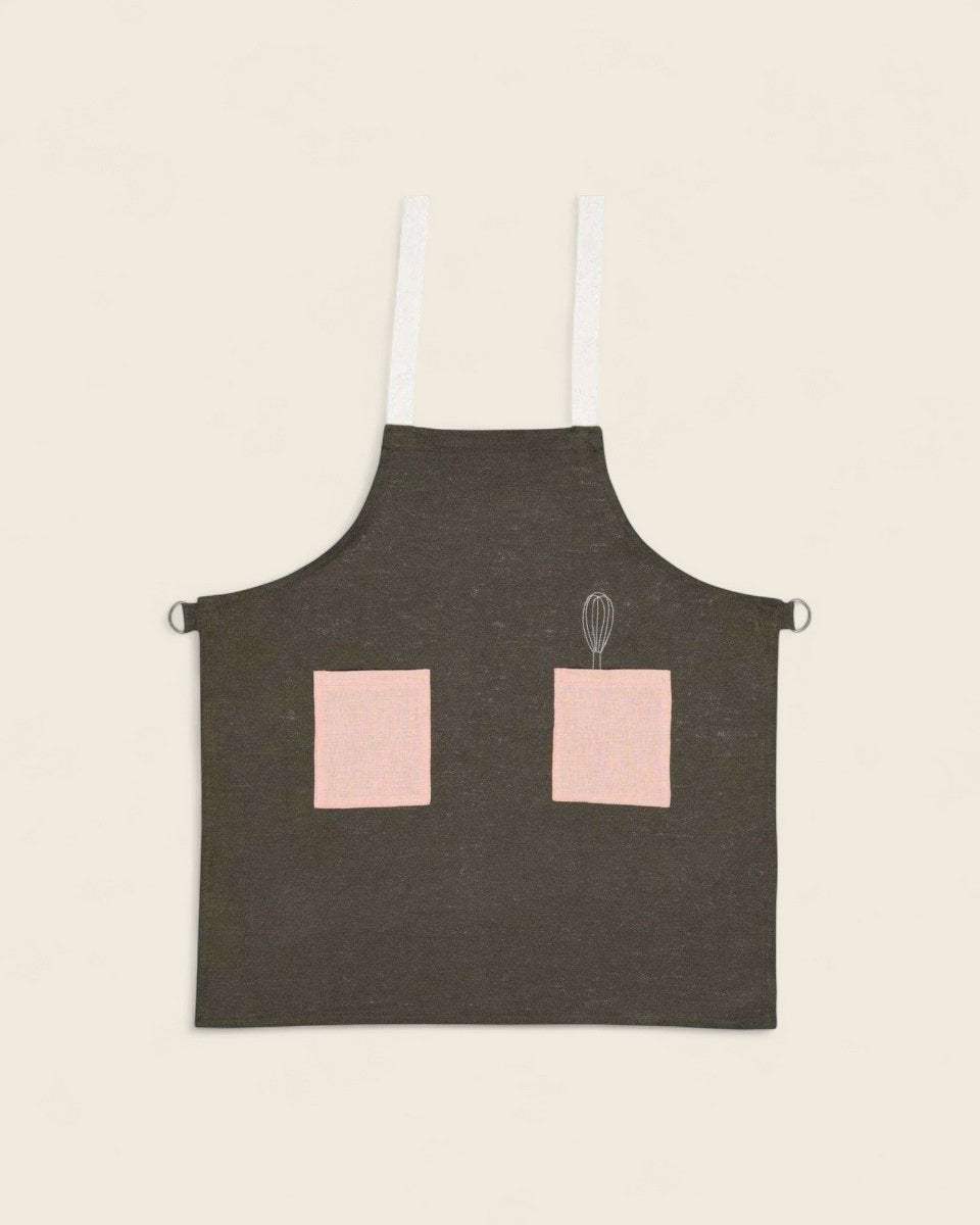 Kids Forest Green Linen Apron - Namesake Embroidery Studio