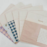 Personalised Chair Bag - Canvas with Gingham Pocket - Namesake Embroidery Studio