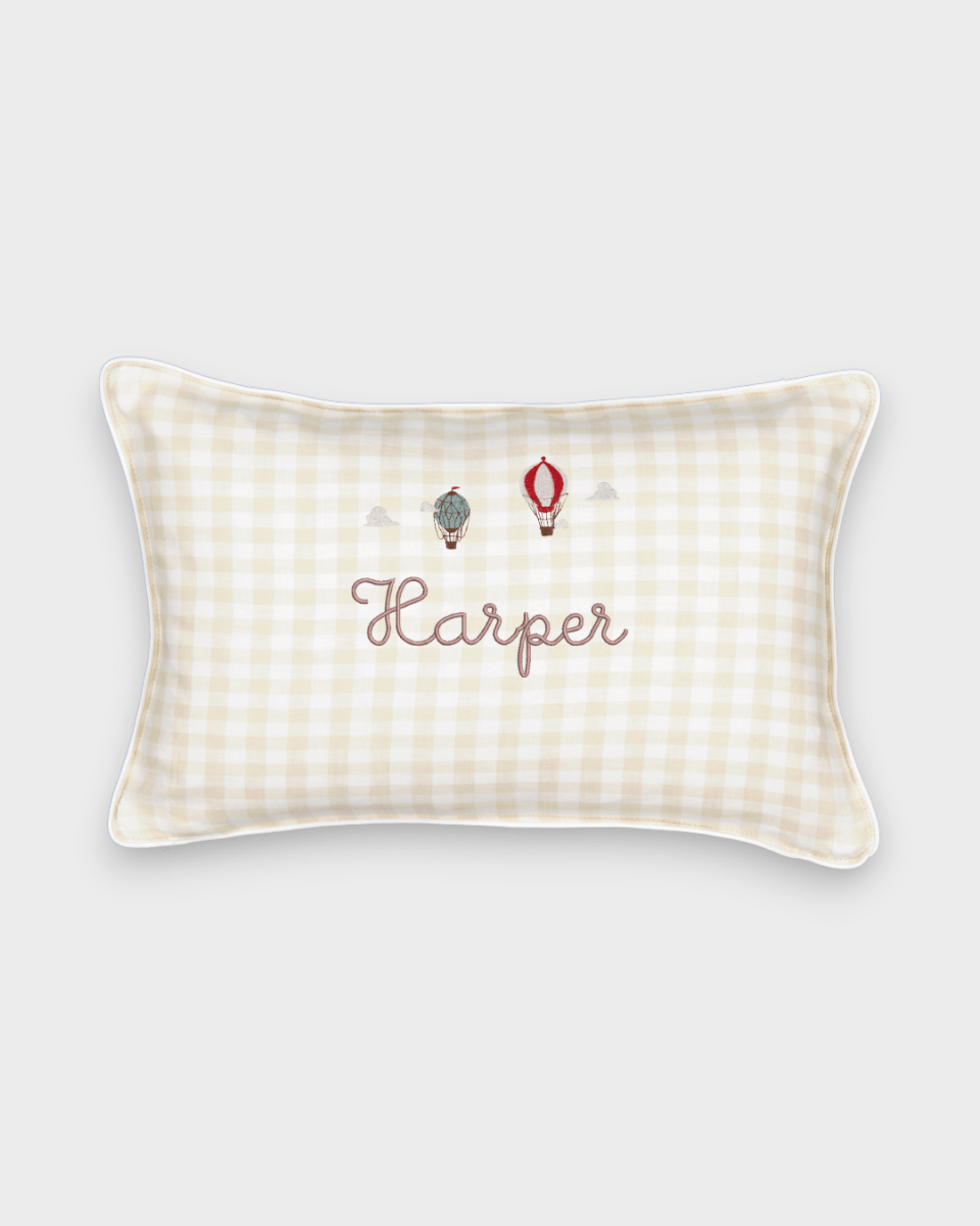 Up And Away Linen Cushion - Namesake Embroidery Studio