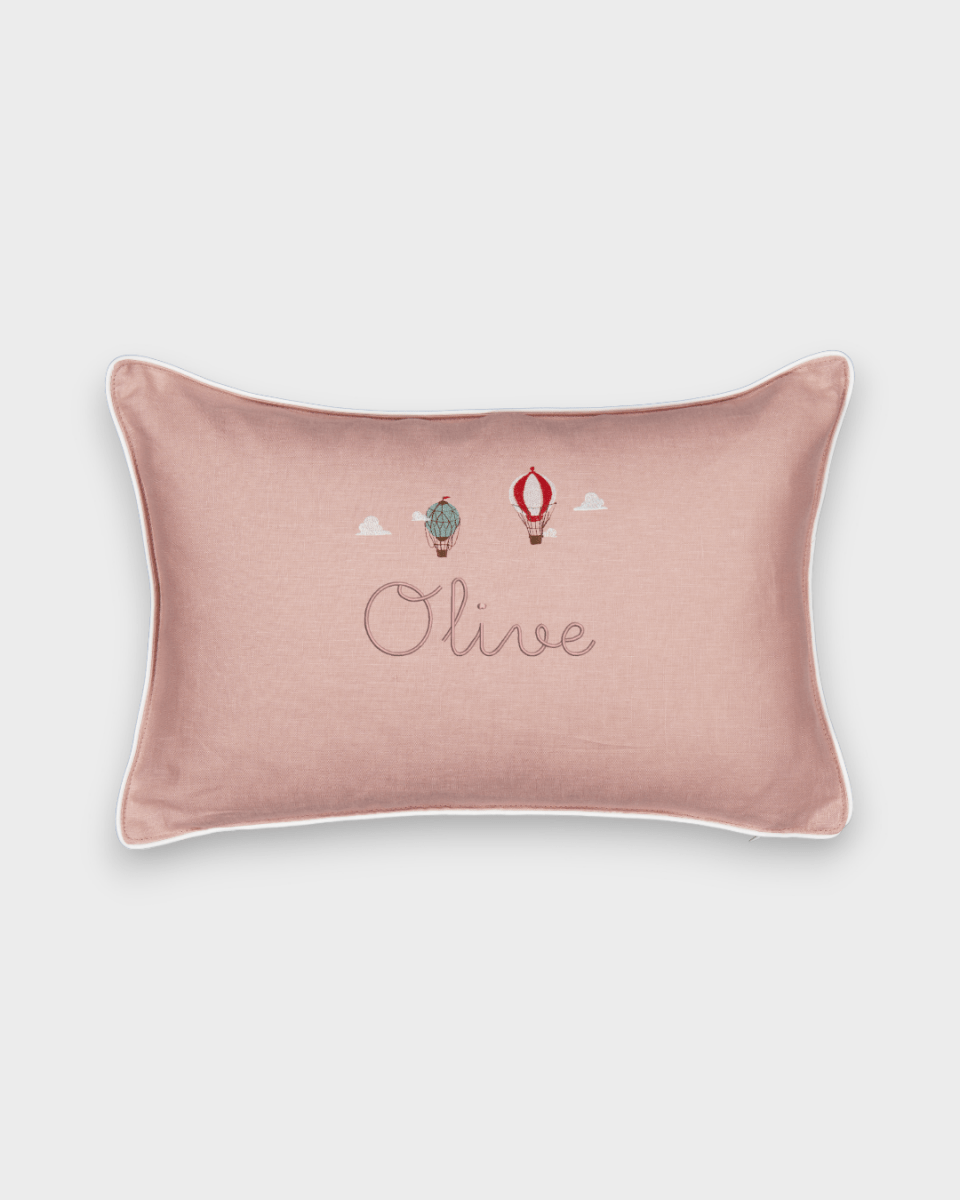 Up And Away Linen Cushion - Namesake Embroidery Studio