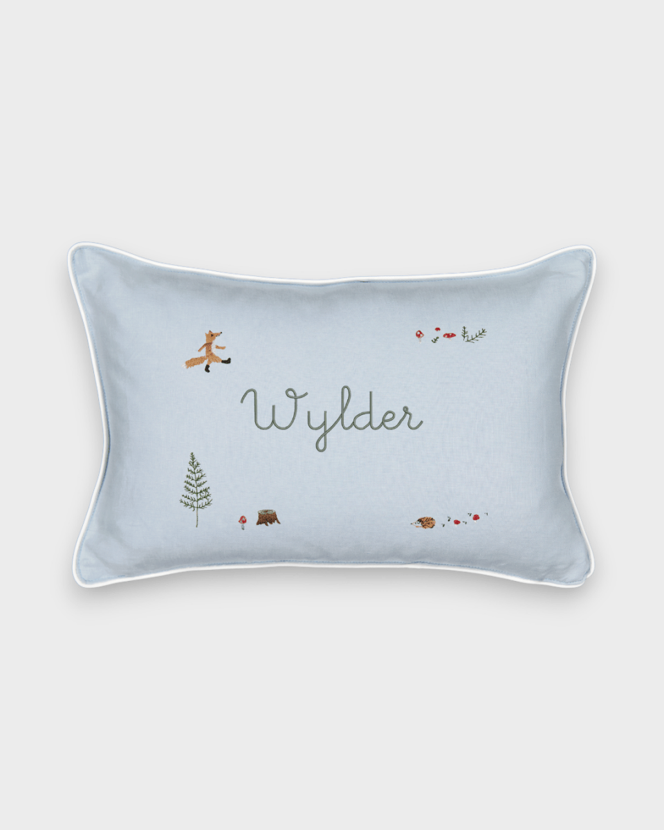 Woodland Friendly Fox Keepsake Linen Cushion - Namesake Embroidery Studio