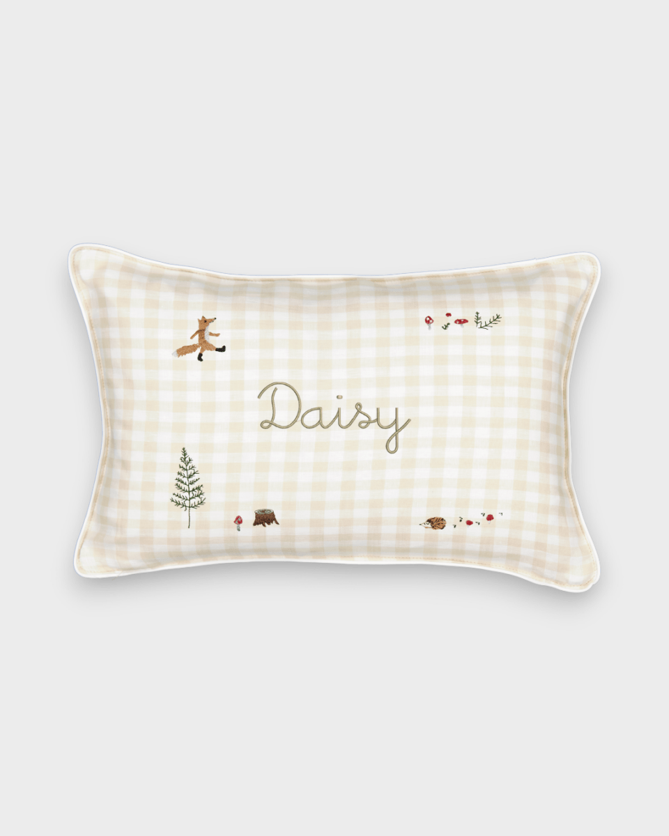 Woodland Friendly Fox Keepsake Linen Cushion - Namesake Embroidery Studio